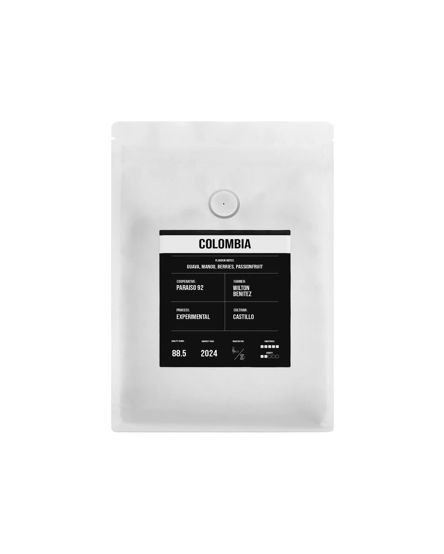 Bag of specialty filter coffee from Colombia Wilton Benitez roasted by Tamp Coffee, London, UK