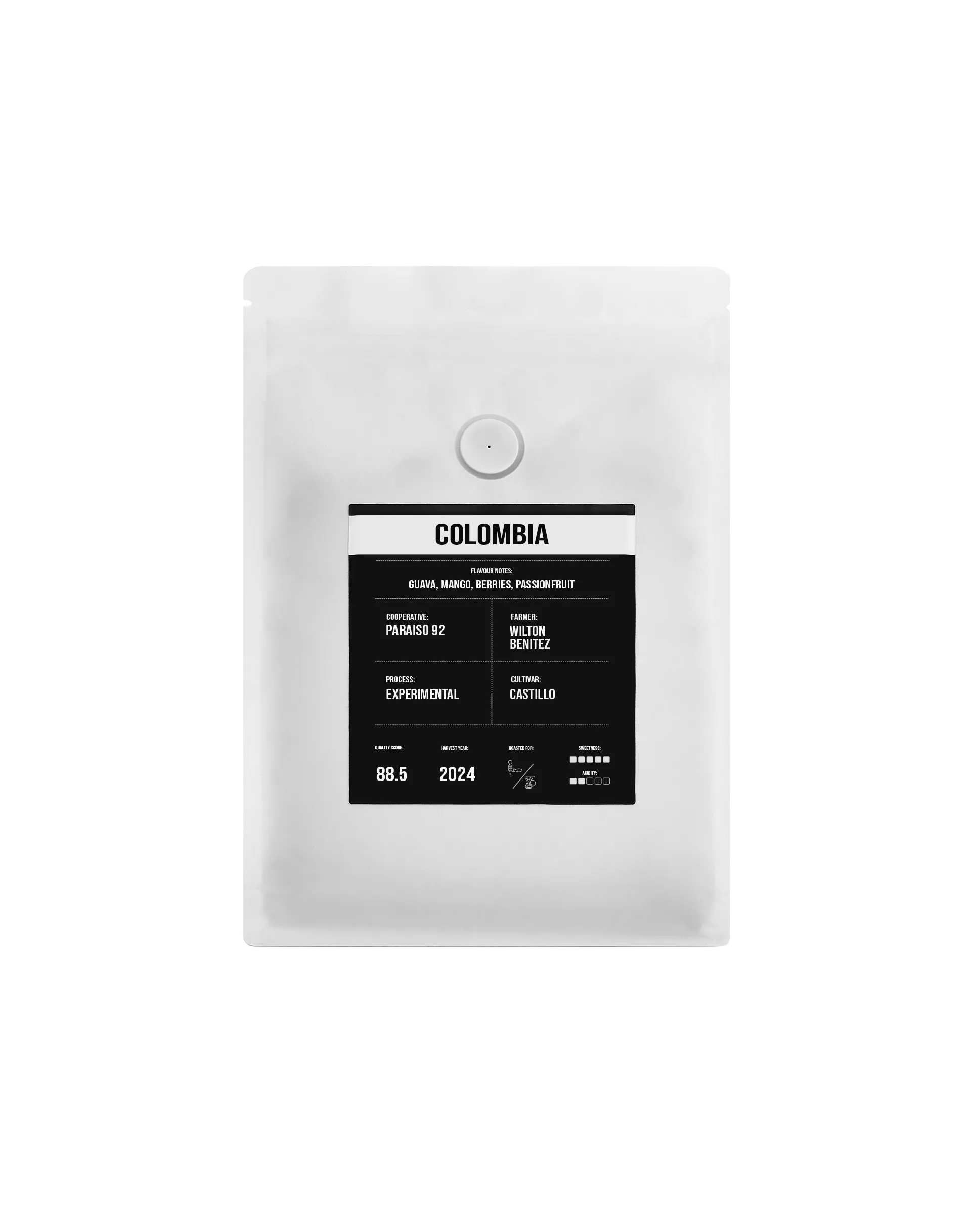 Bag of specialty filter coffee from Colombia Wilton Benitez roasted by Tamp Coffee, London, UK