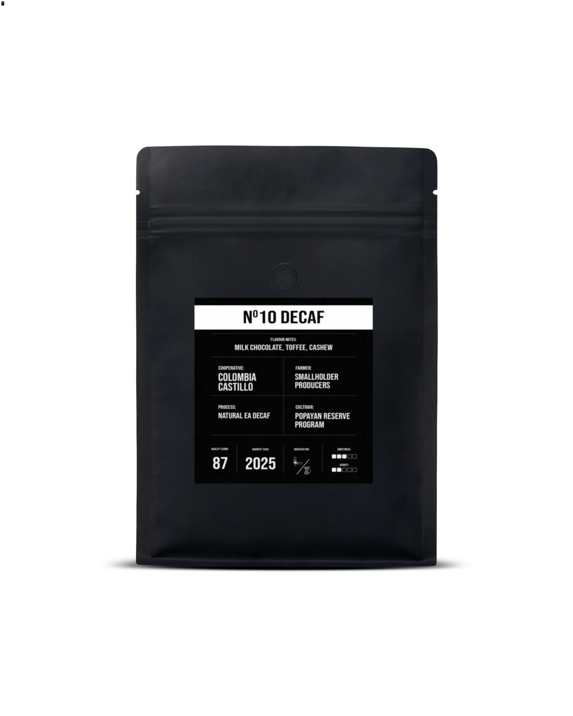 Front view of a specialty coffee bag from Tamp Coffee, a UK-based coffee brand